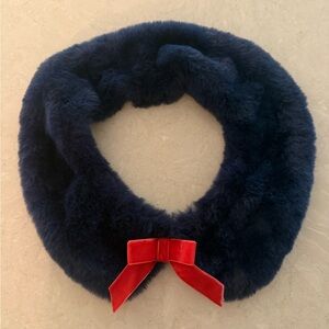 Mini Boden Navy Faux Fur Collar with Red Bow